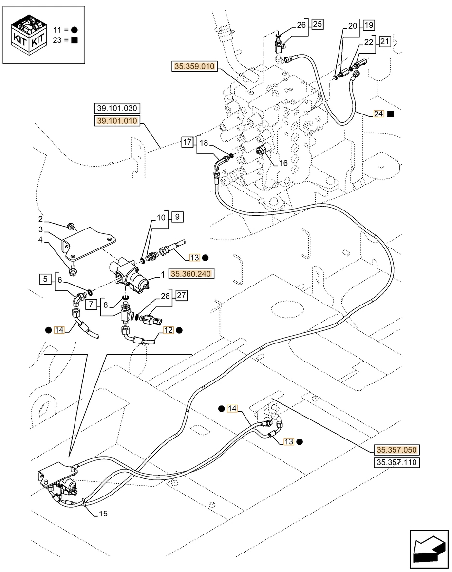 Case CX180E LC installation diagram showing hydraulic hose KHJ2092 at Pipe No. 13