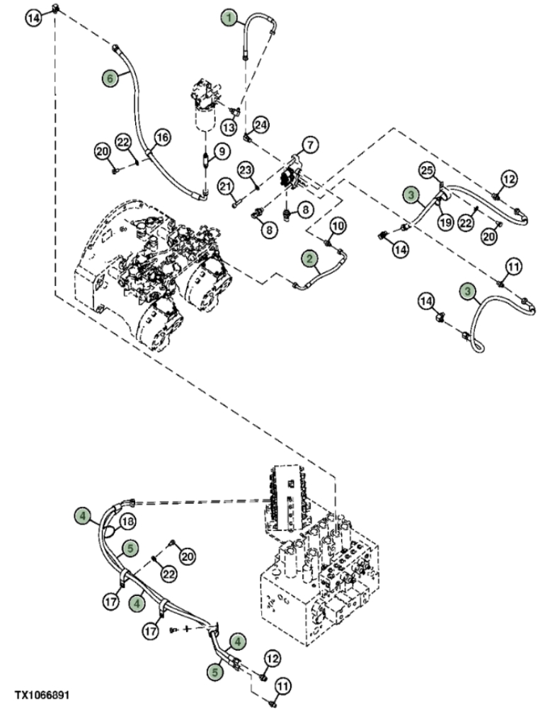 Hitachi ZXS370F-3 installation diagram showing hydraulic hose 4642554 at Pipe No. 4