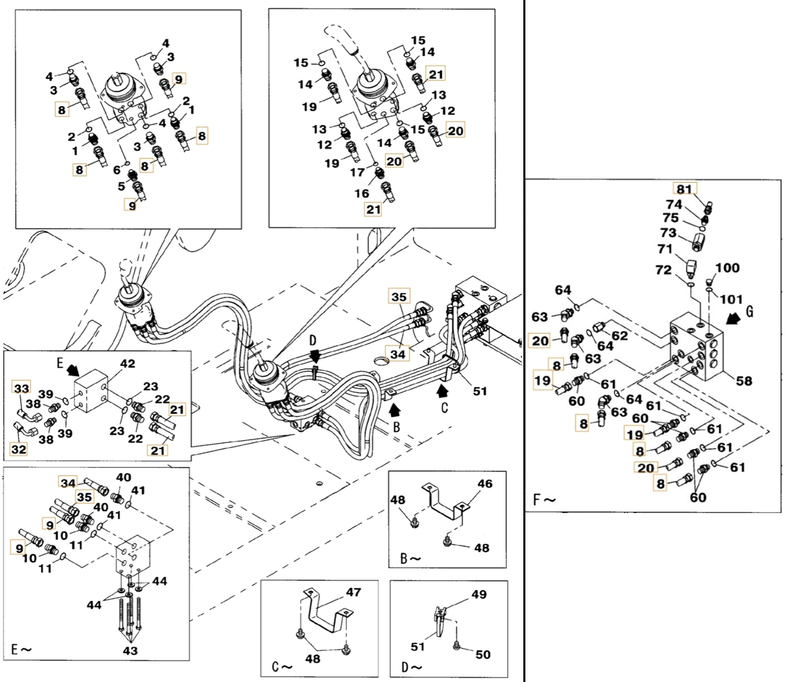 Case CX240B installation diagram showing hydraulic hose 159211A1 at Pipe No. 8