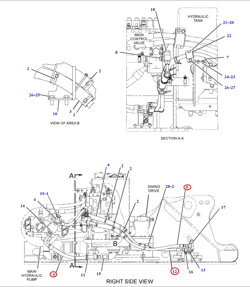 Caterpillar CAT®318E L installation diagram showing hydraulic hose 361-8969 at Pipe No. 12