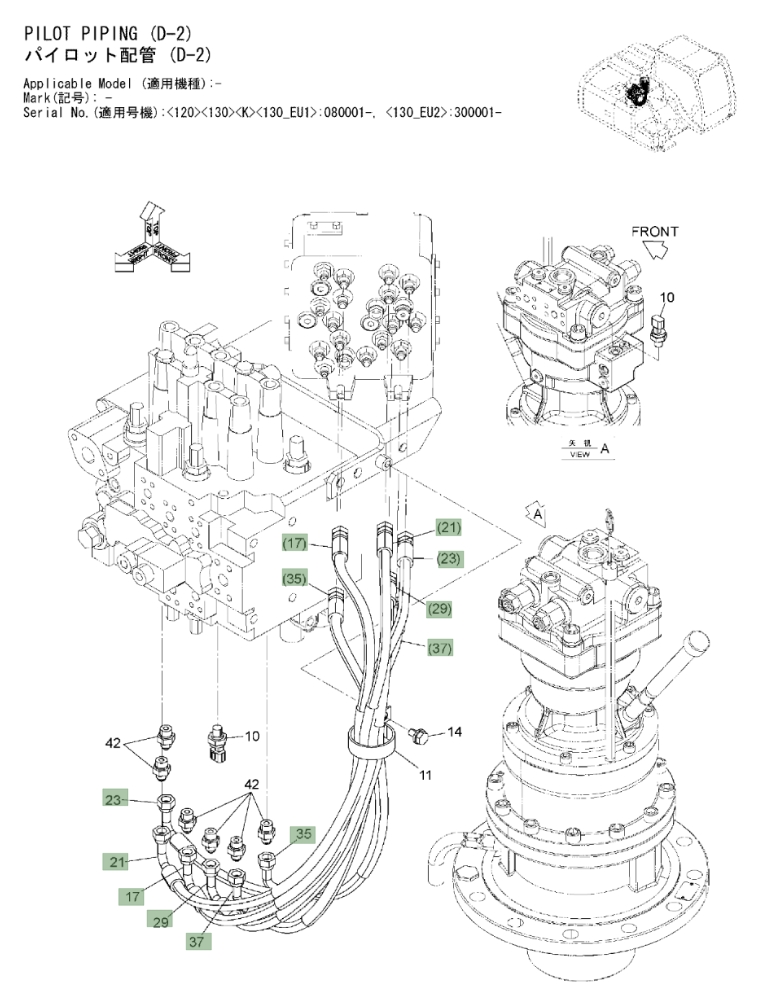 Hitachi ZX120-3 installation diagram showing hydraulic hose 4664442 at Pipe No. 29A