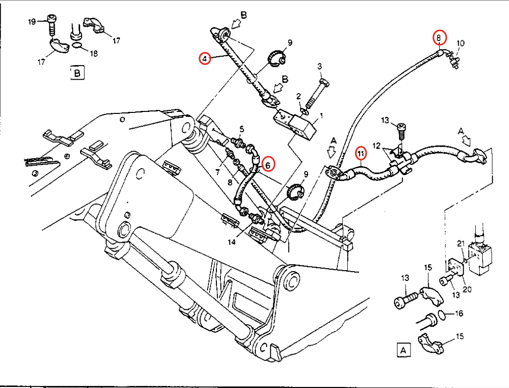 Caterpillar CAT®205B installation diagram showing hydraulic hose 8U-6190 at Pipe No. 11