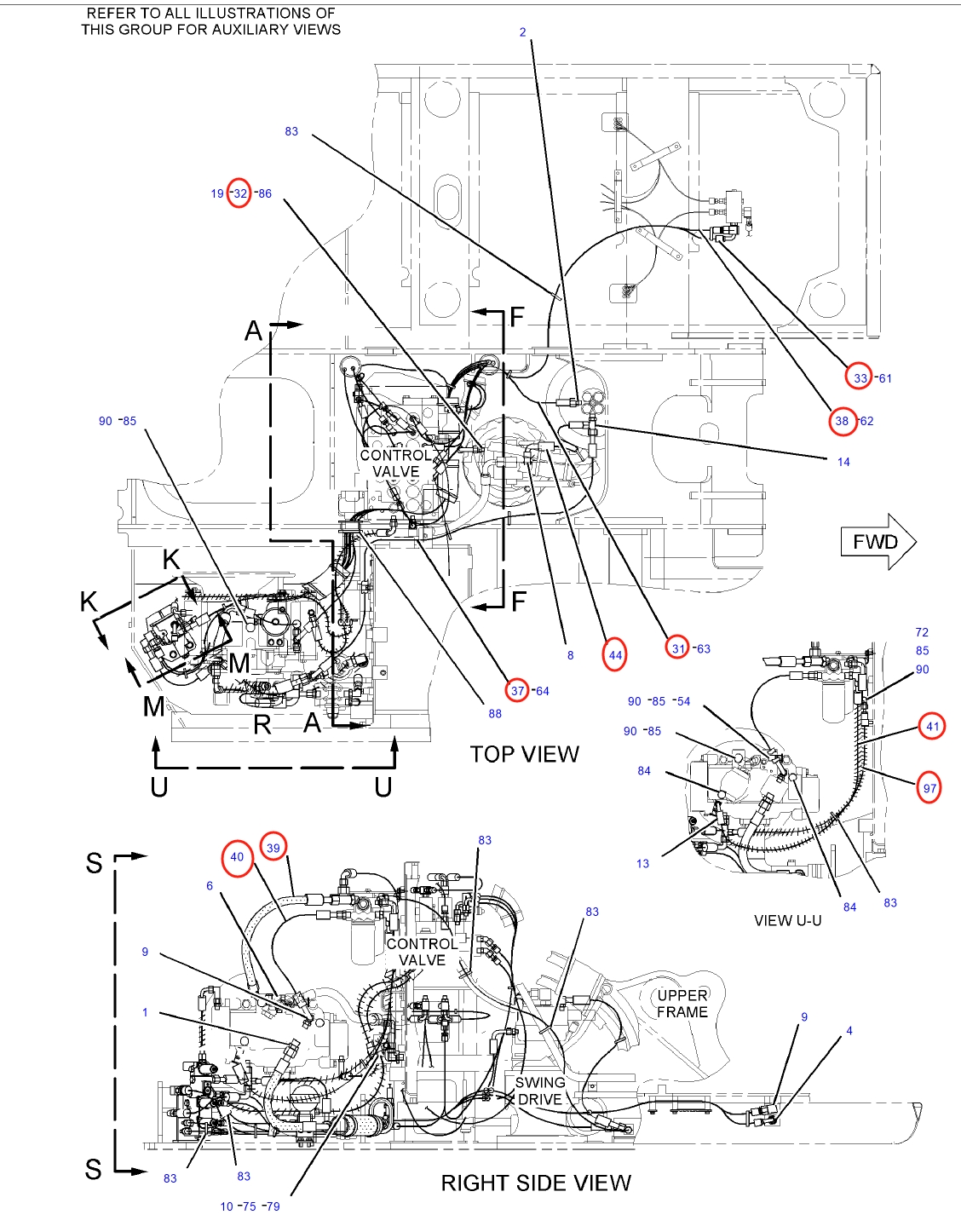 Caterpillar CAT®312C installation diagram showing hydraulic hose 194-0322 at Pipe No. 31
