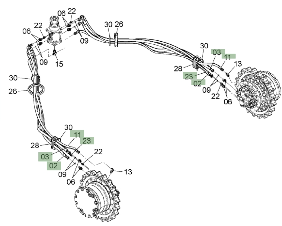 Hitachi ZX135US-3 installation diagram showing hydraulic hose 4447483 at Pipe No. 11
