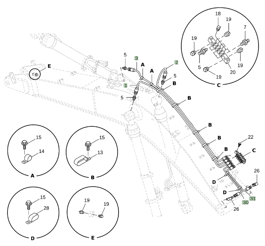 Hitachi ZX470LC-5B installation diagram showing hydraulic hose 4289772 at Pipe No. 3