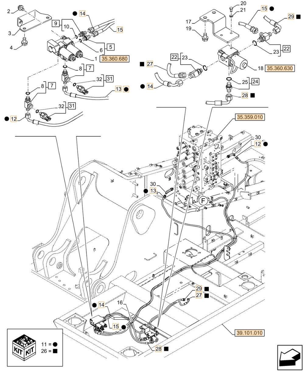 Case CX210D LC installation diagram showing hydraulic hose KHJ2581 at Pipe No. 13