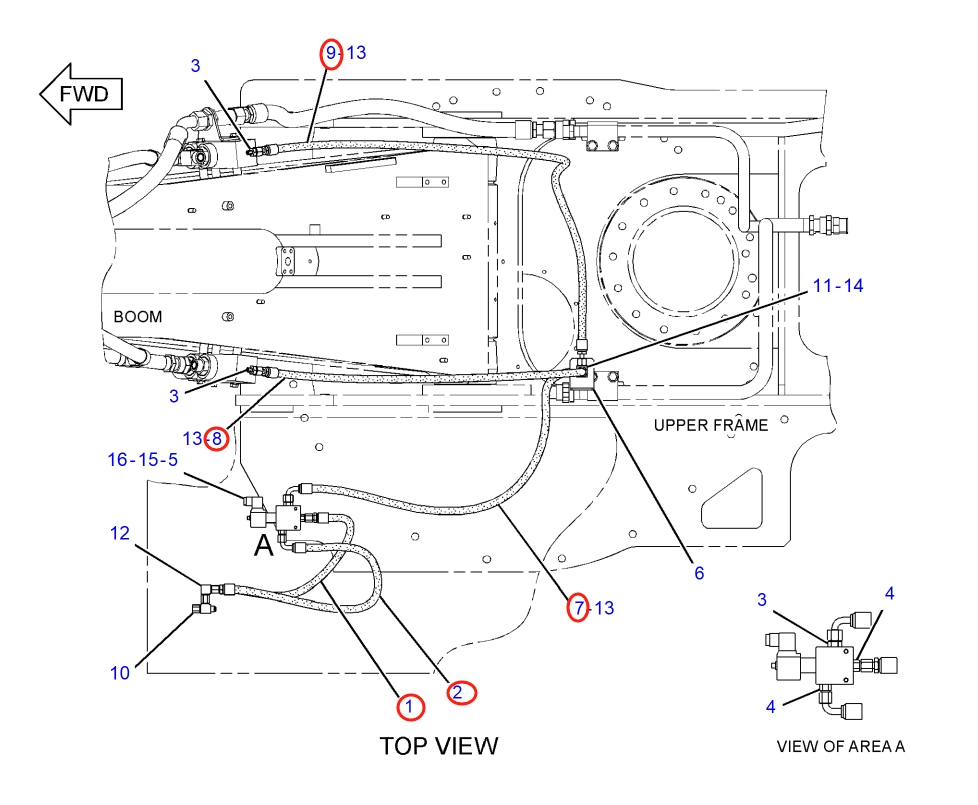 Caterpillar CAT®317B LN installation diagram showing hydraulic hose 206-6301 at Pipe No. 9
