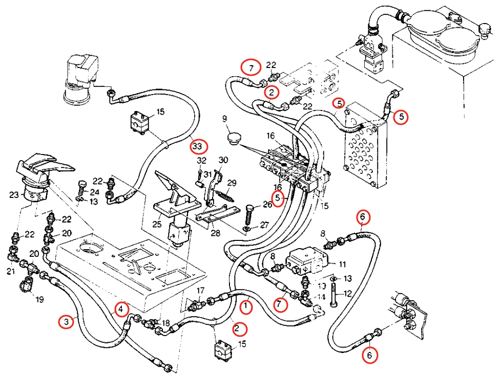 Caterpillar CAT®214B FT installation diagram showing hydraulic hose 8U-0109 at Pipe No. 6