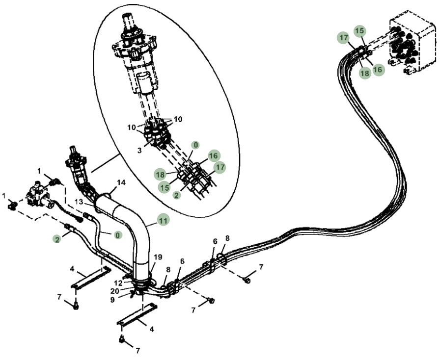 Hitachi ZX245USLC-6N installation diagram showing hydraulic hose 4693123 at Pipe No. 2
