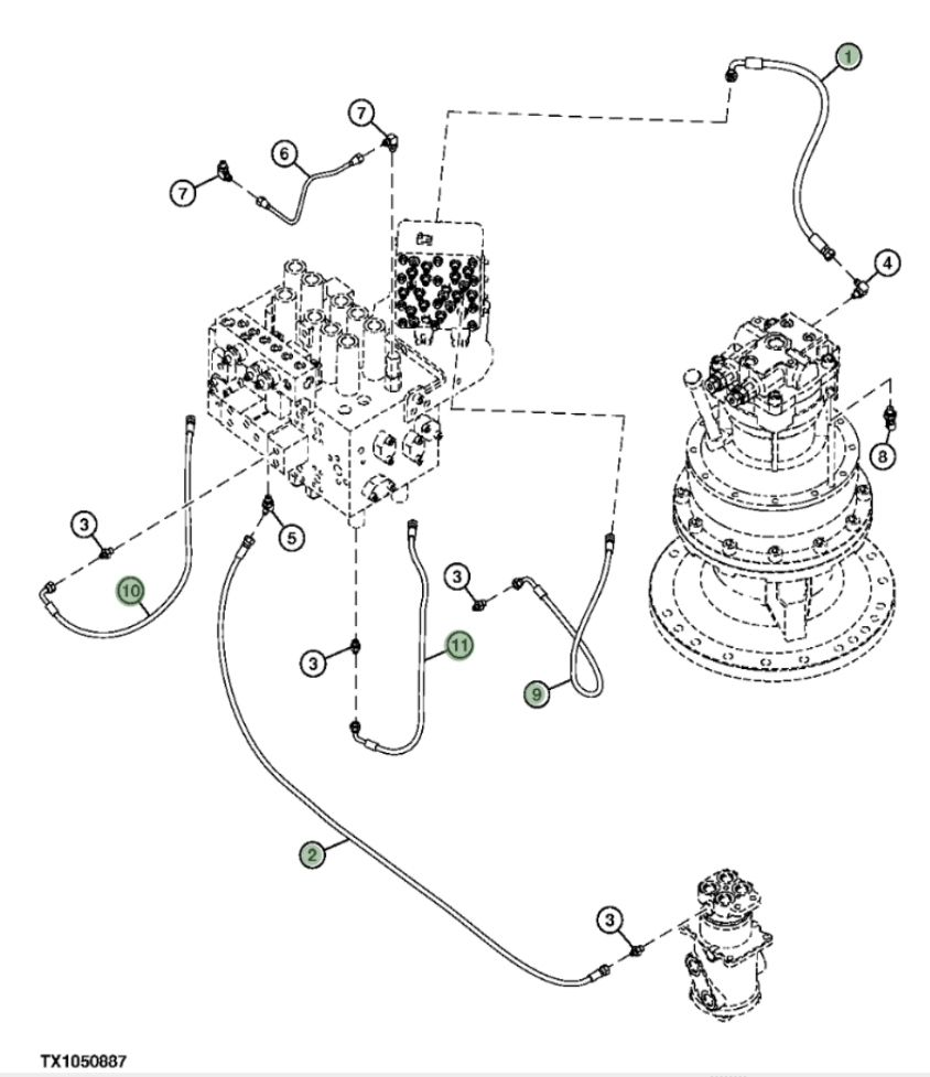 Hitachi ZX240F-3 installation diagram showing hydraulic hose 4427111 at Pipe No. 10