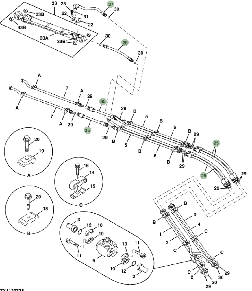 Hitachi ZX300LC-6N installation diagram showing hydraulic hose 4272697 at Pipe No. 26