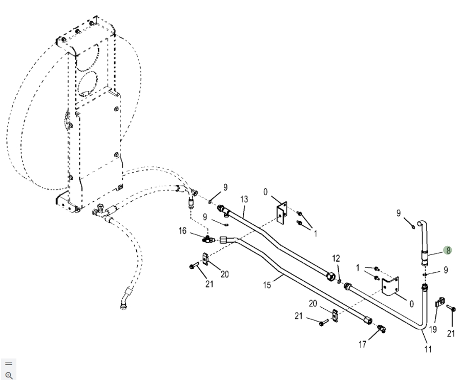Hitachi ZX870LC-6 installation diagram showing hydraulic hose 4673427 at Pipe No. 8