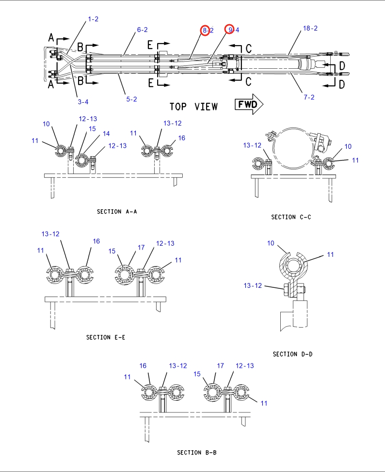 Caterpillar CAT®318C installation diagram showing hydraulic hose 4I-3823 at Pipe No. 9