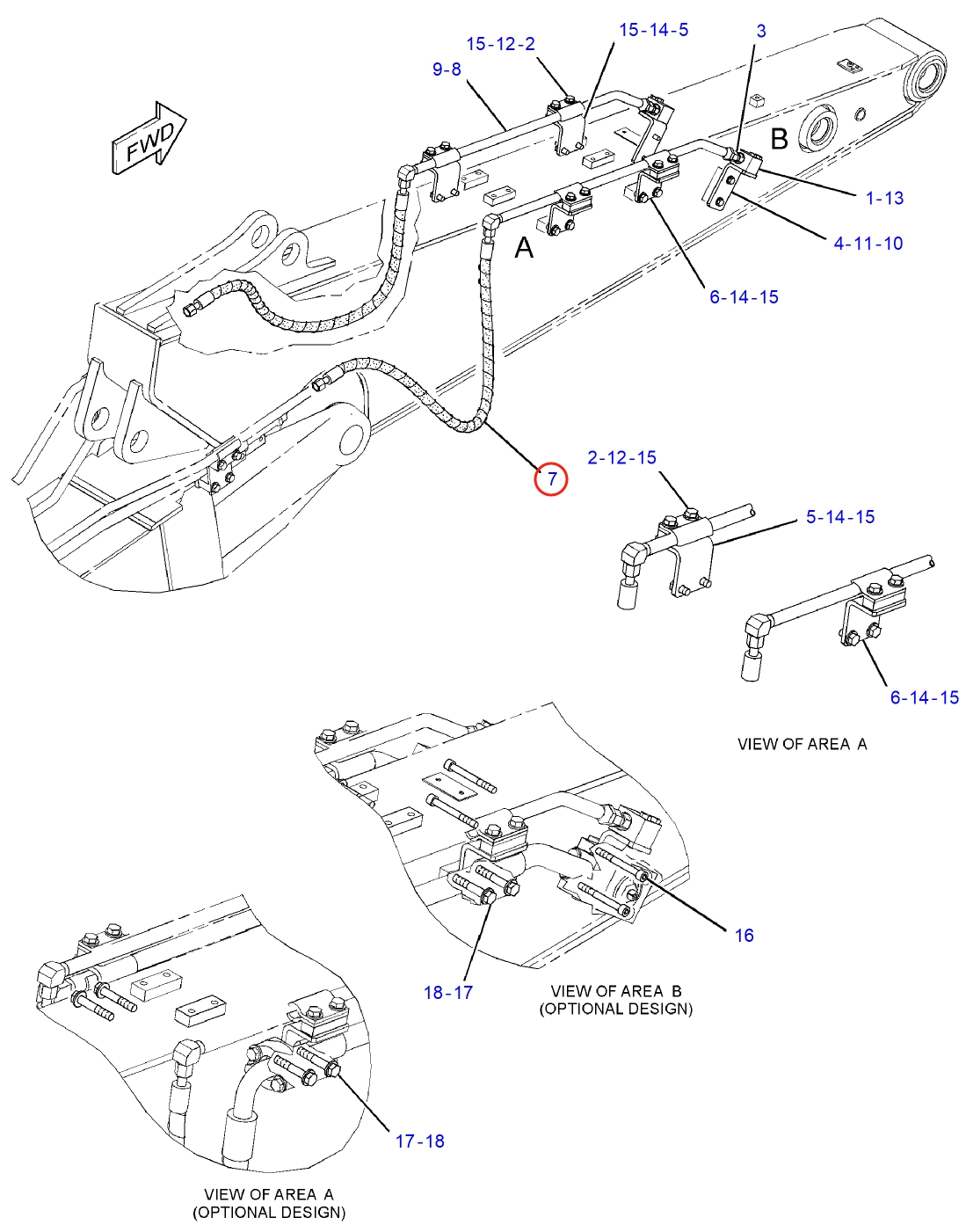 Caterpillar CAT®312D L installation diagram showing hydraulic hose 294-6497 at Pipe No. 7