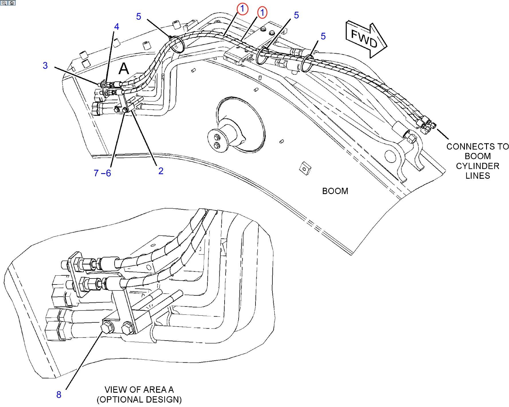 Caterpillar CAT®314E LCR installation diagram showing hydraulic hose 255-1737 at Pipe No. 1