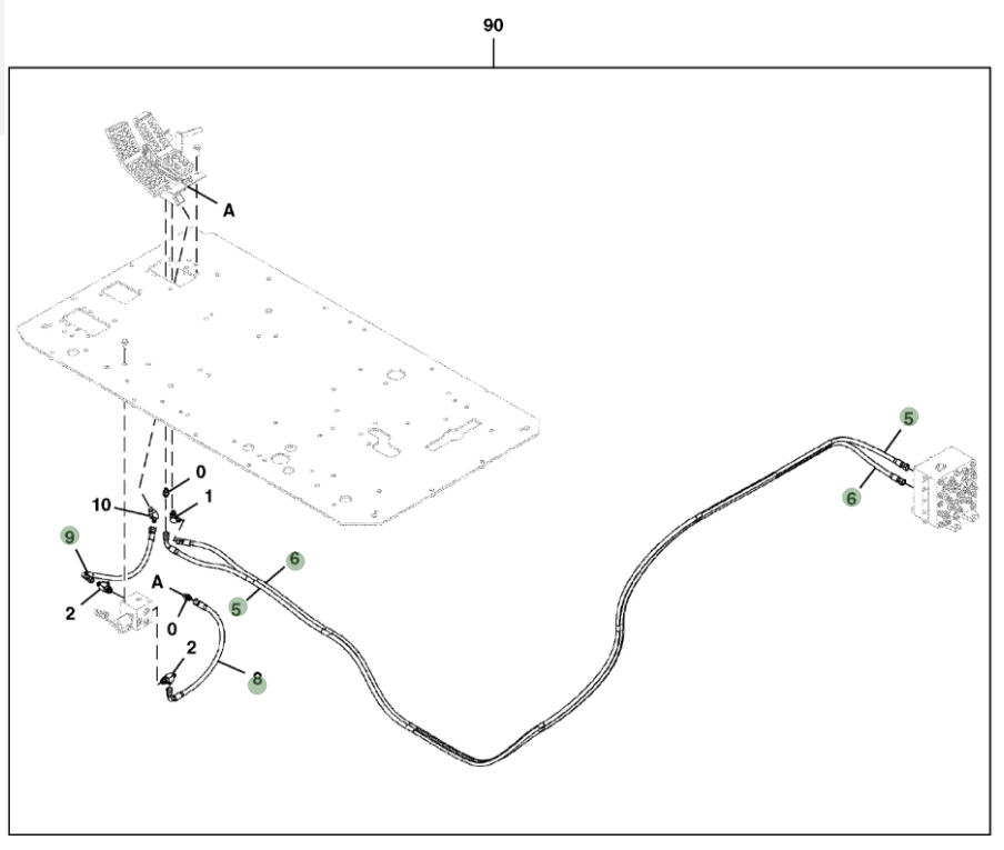 Hitachi ZX470LC-6 installation diagram showing hydraulic hose 4696770 at Pipe No. 6