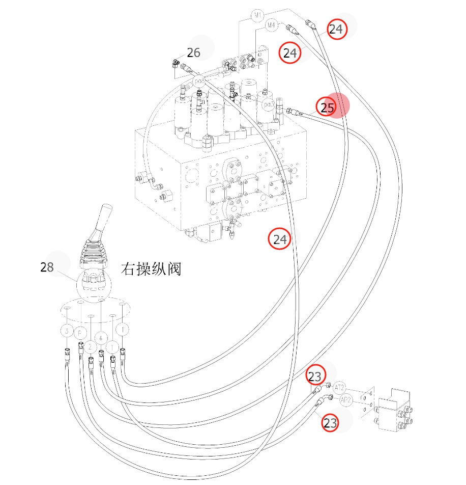 Sunward SWE365-3H installation diagram showing hydraulic hose 730502001388 at Pipe No. 23