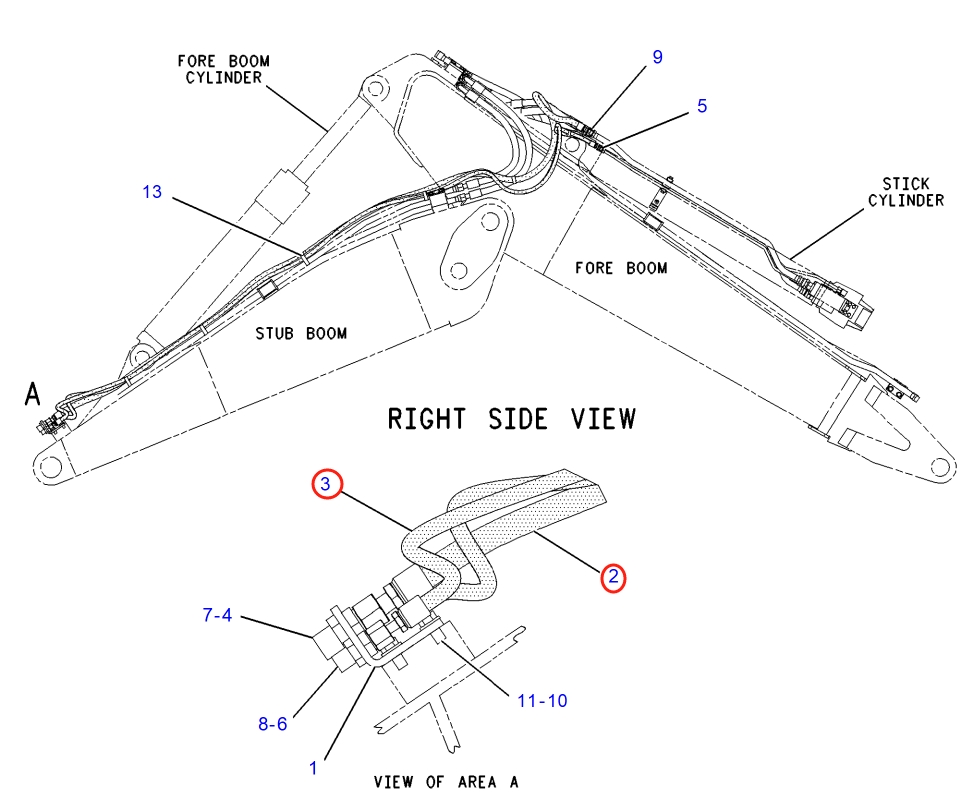 Caterpillar CAT®317B L installation diagram showing hydraulic hose 162-9399 at Pipe No. 2