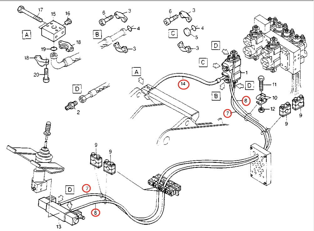 Caterpillar CAT®213B installation diagram showing hydraulic hose 8U-1332 at Pipe No. 14