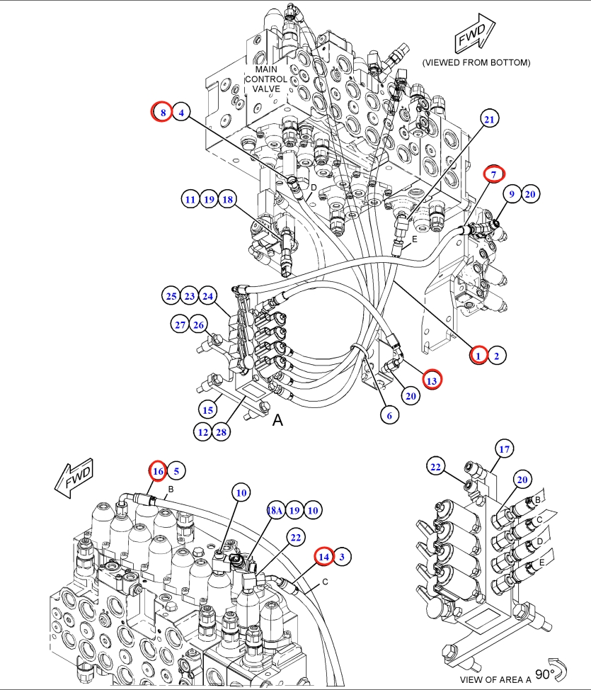 Caterpillar CAT®318F installation diagram showing hydraulic hose 4I-6391 at Pipe No. 1