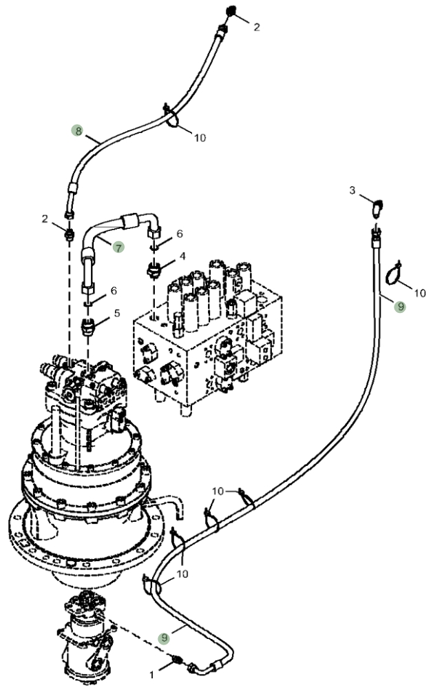Hitachi ZX350LC-5G installation diagram showing hydraulic hose 4349412 at Pipe No. 8