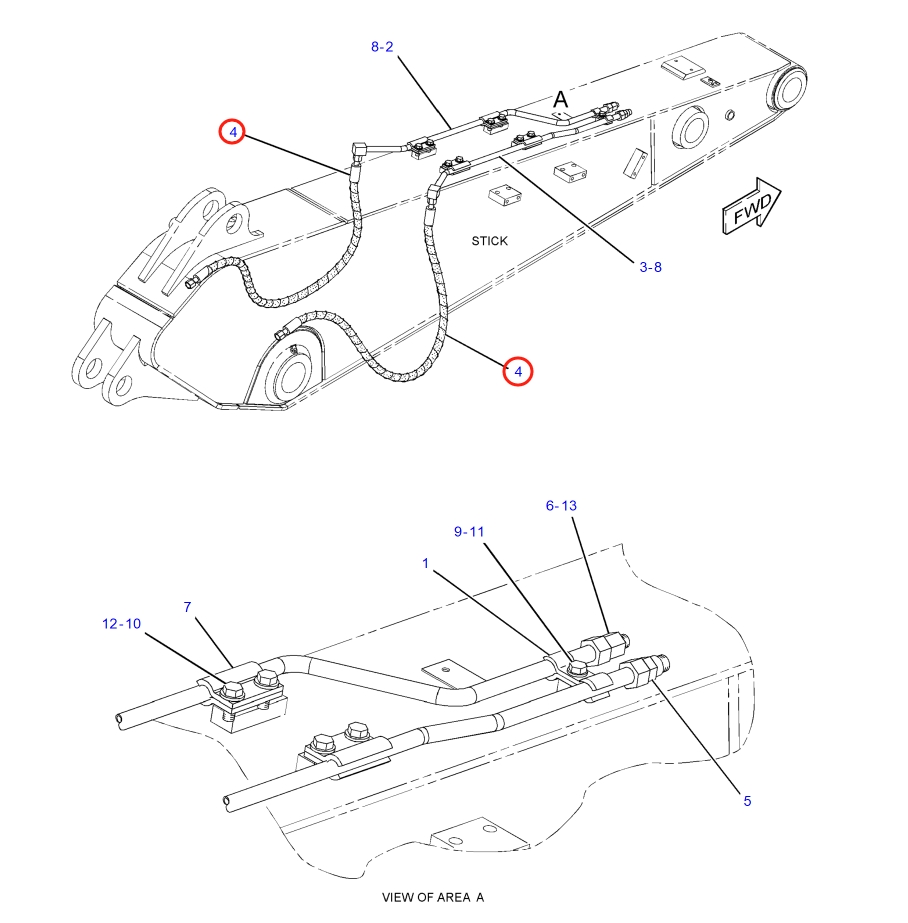 Caterpillar CAT®316F installation diagram showing hydraulic hose 277-1251 at Pipe No. 4