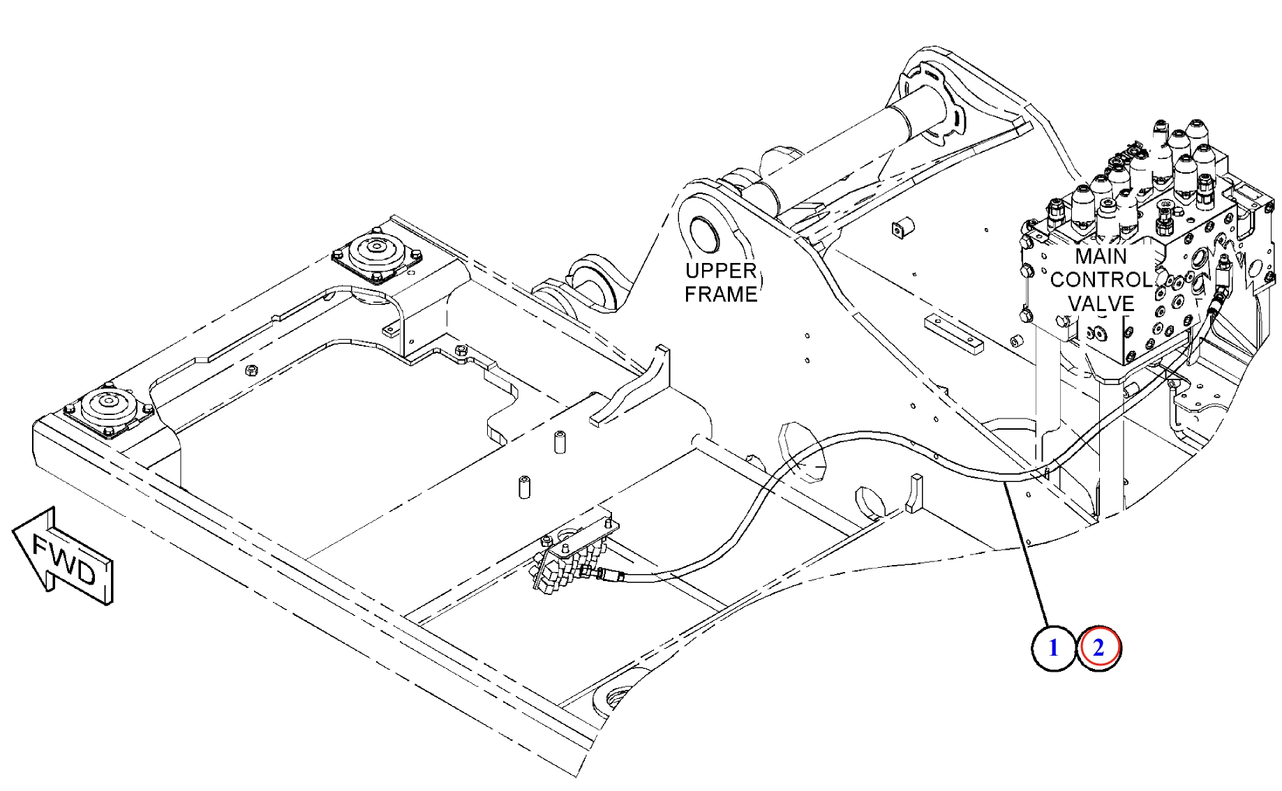 Caterpillar CAT®313F L installation diagram showing hydraulic hose 340-2962 at Pipe No. 2