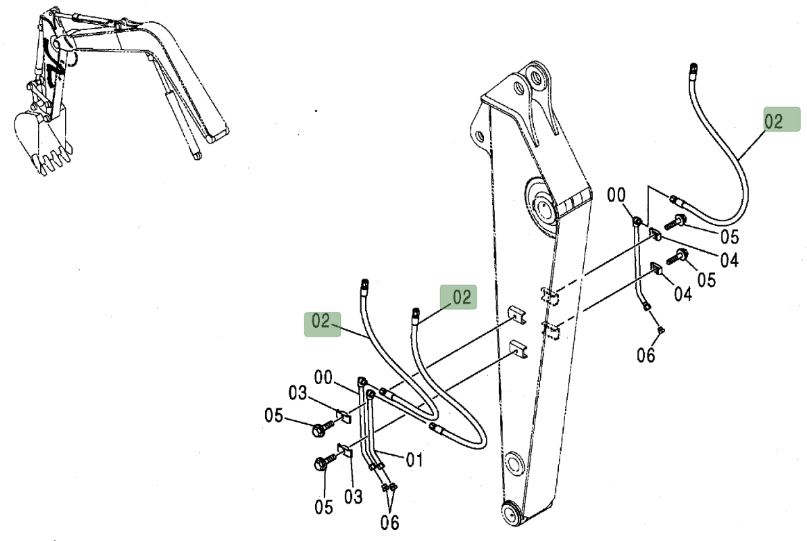 Hitachi ZX80 installation diagram showing hydraulic hose 4466630 at Pipe No. 2