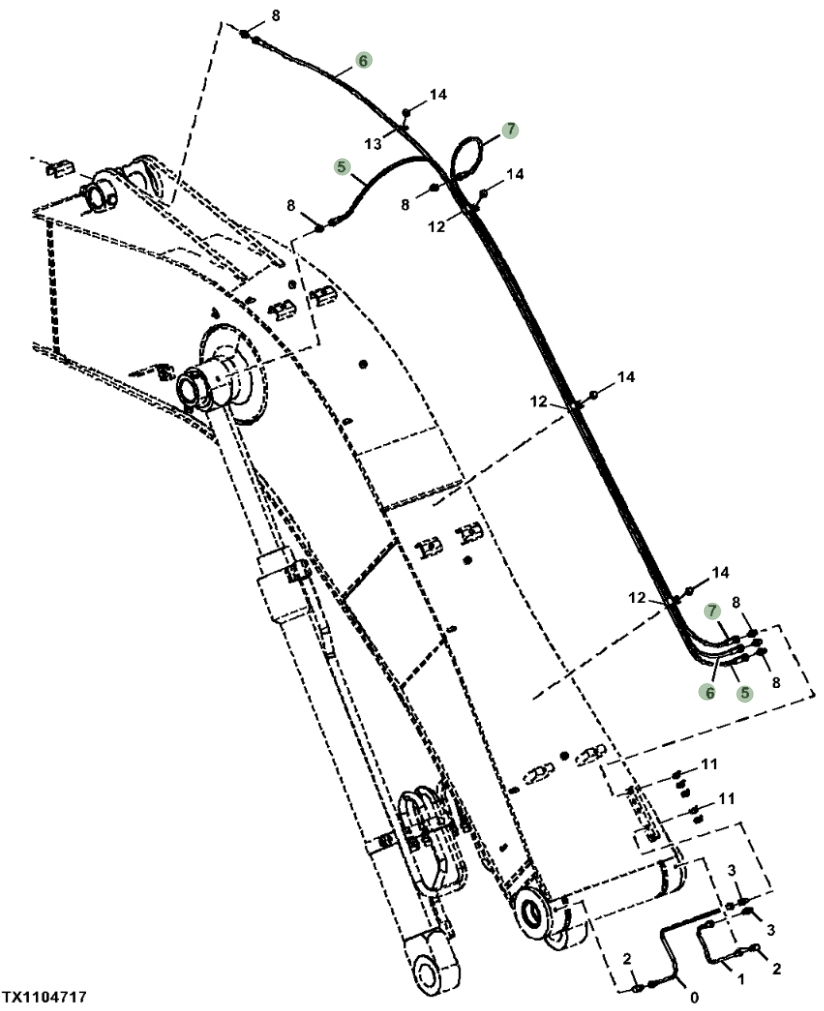 Hitachi ZX160LC-5G installation diagram showing hydraulic hose 4429280 at Pipe No. 5