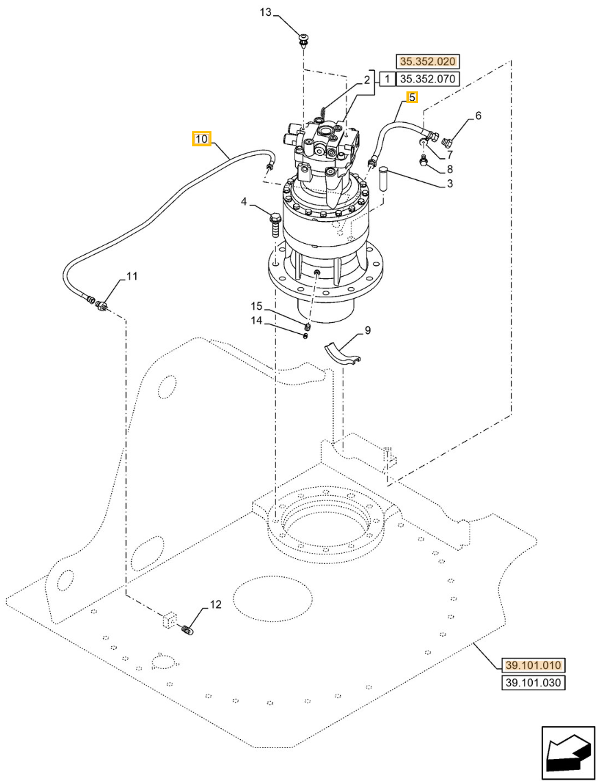 Case CX240E NHD installation diagram showing hydraulic hose KHJ14930 at Pipe No. 10