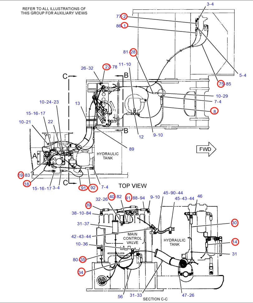 Caterpillar CAT®317B LN installation diagram showing hydraulic hose 7I-0178 at Pipe No. 1
