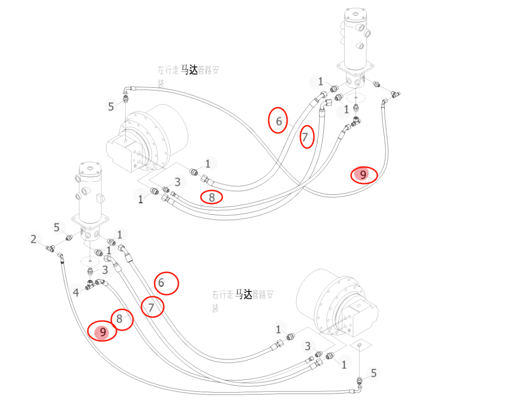 Sunward SWE60E-3 installation diagram showing hydraulic hose 730502000386 at Pipe No. 9