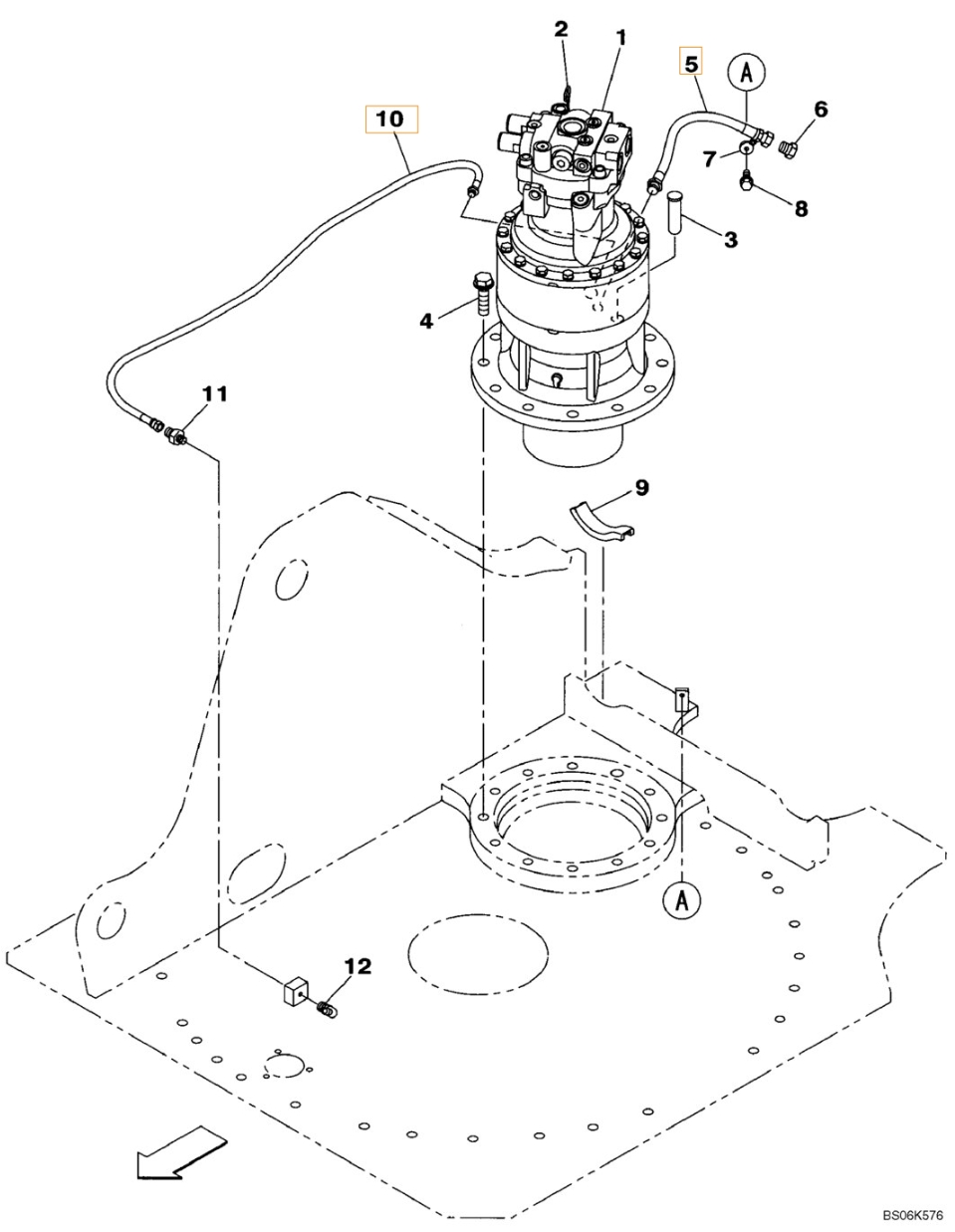 Case CX210BLR installation diagram showing hydraulic hose KHJ14930 at Pipe No. 10