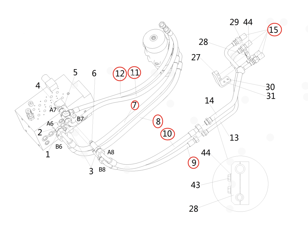 Sunward SWE155E installation diagram showing hydraulic hose 730501005408 at Pipe No. 11