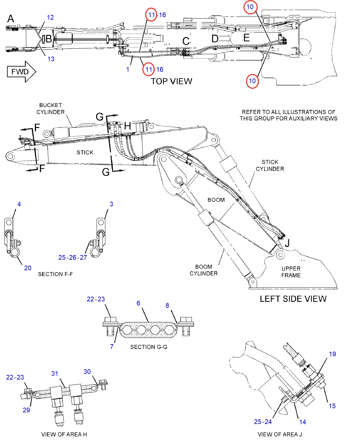 Caterpillar CAT®312B L installation diagram showing hydraulic hose 239-5715 at Pipe No. 11