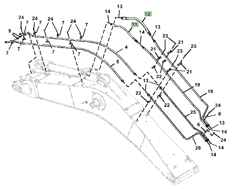 Hitachi ZX350LC-5G installation diagram showing hydraulic hose 4648034 at Pipe No. 12