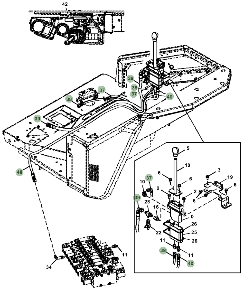 Hitachi ZX35U-5N installation diagram showing hydraulic hose 4262277 at Pipe No. 40
