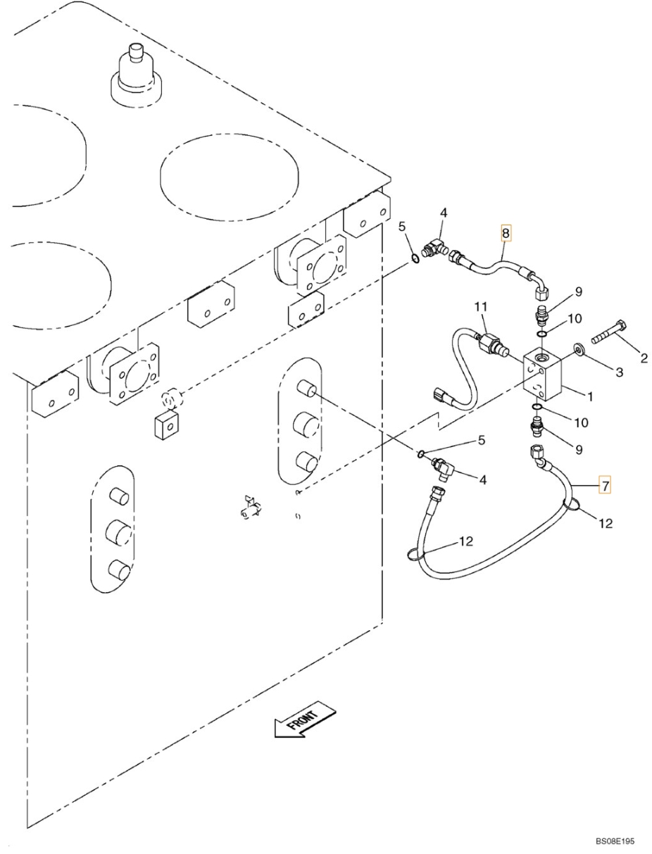 Case CX700B installation diagram showing hydraulic hose KHJ2238 at Pipe No. 8