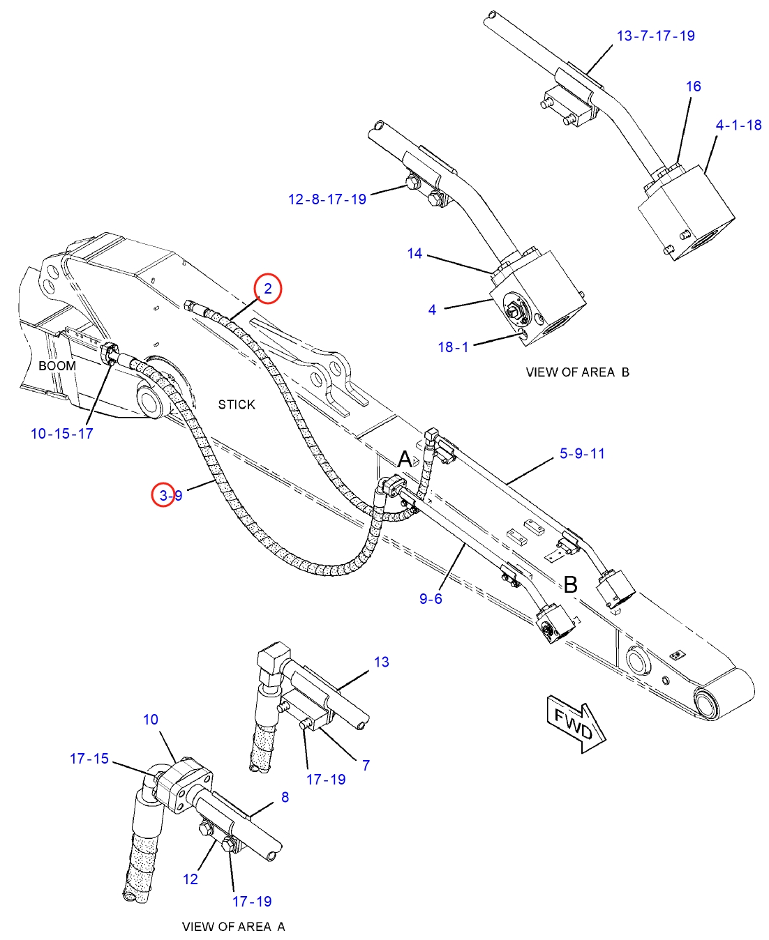 Caterpillar CAT®312F installation diagram showing hydraulic hose 241-5149 at Pipe No. 2