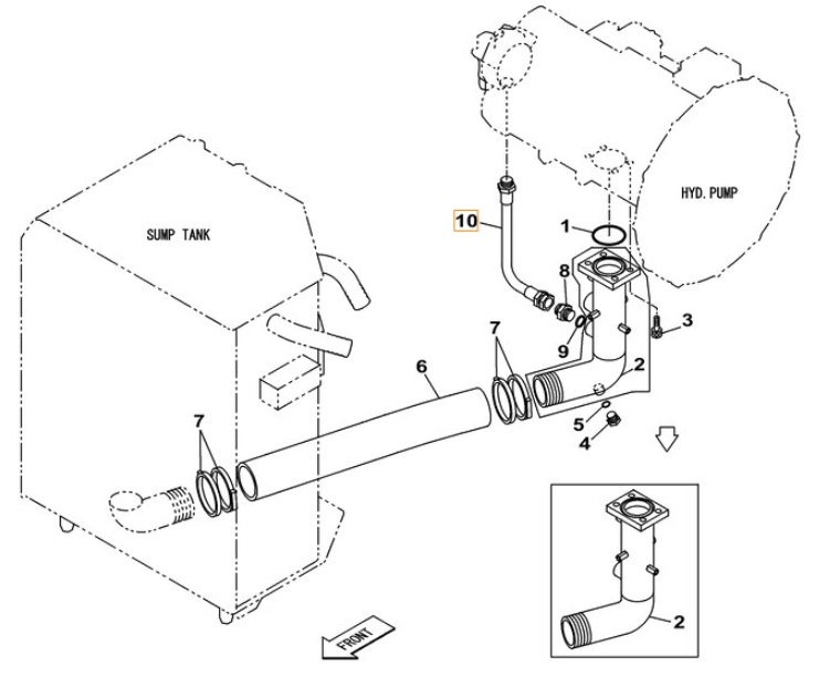 Case CX220B installation diagram showing hydraulic hose KBJ2809 at Pipe No. 10