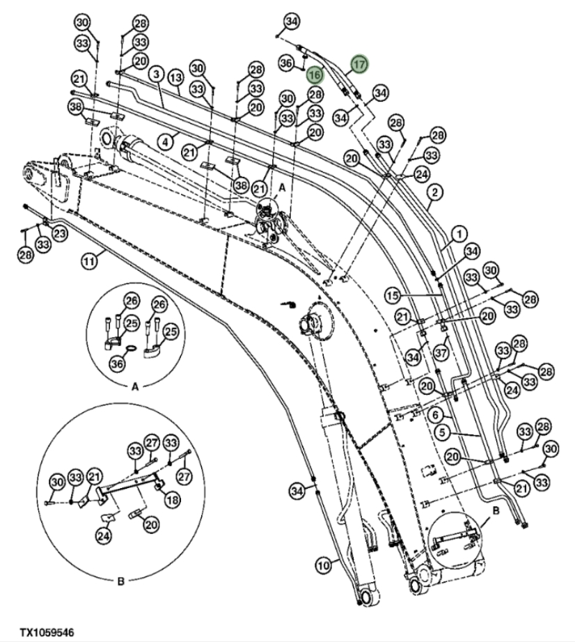 Hitachi ZX290F-3 installation diagram showing hydraulic hose 4622750 at Pipe No. 16