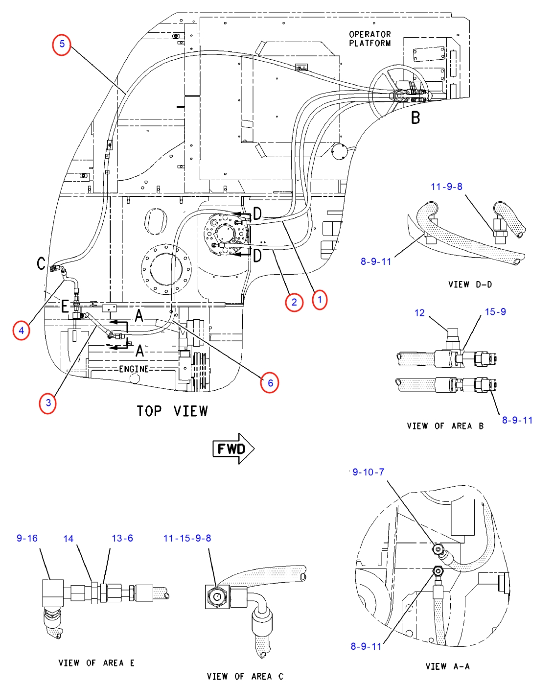 Caterpillar CAT®M312 installation diagram showing hydraulic hose 149-6248 at Pipe No. 5