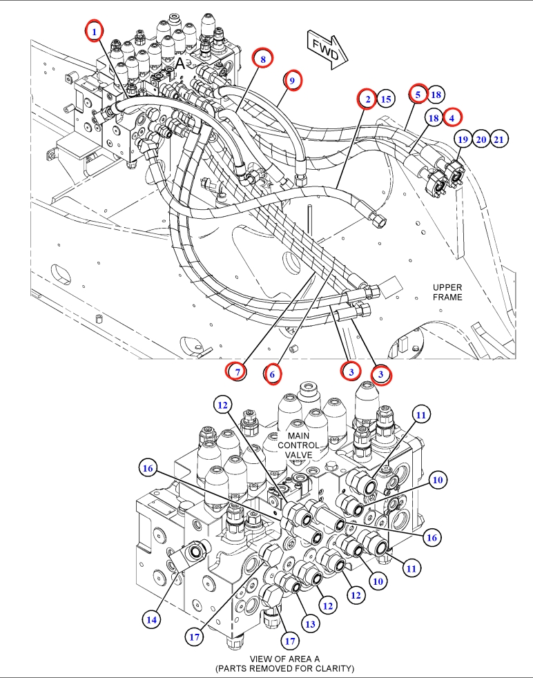 Caterpillar CAT®316F installation diagram showing hydraulic hose 187-5954 at Pipe No. 2