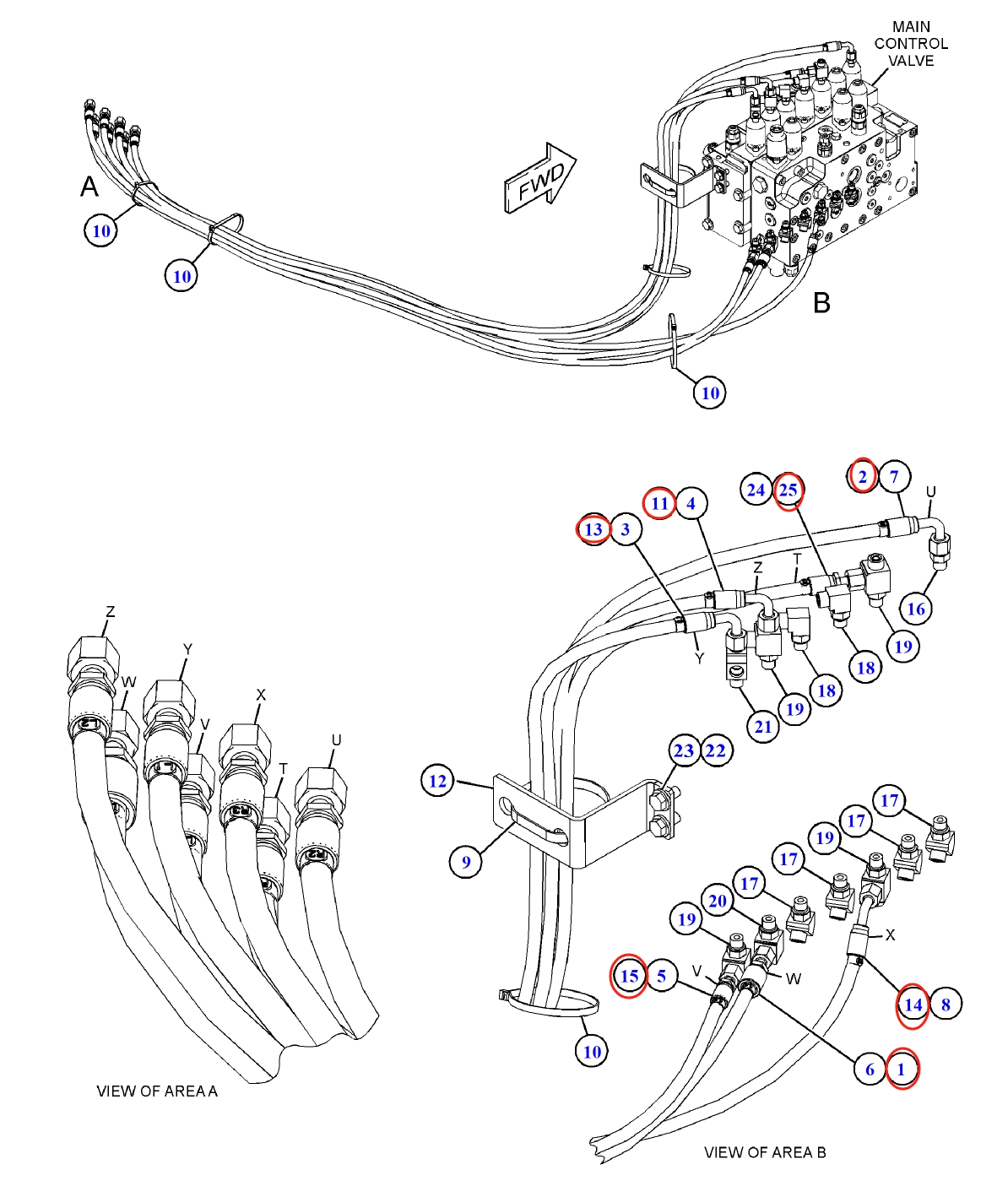 Caterpillar CAT®311F LRR installation diagram showing hydraulic hose 4I-3991 at Pipe No. 15