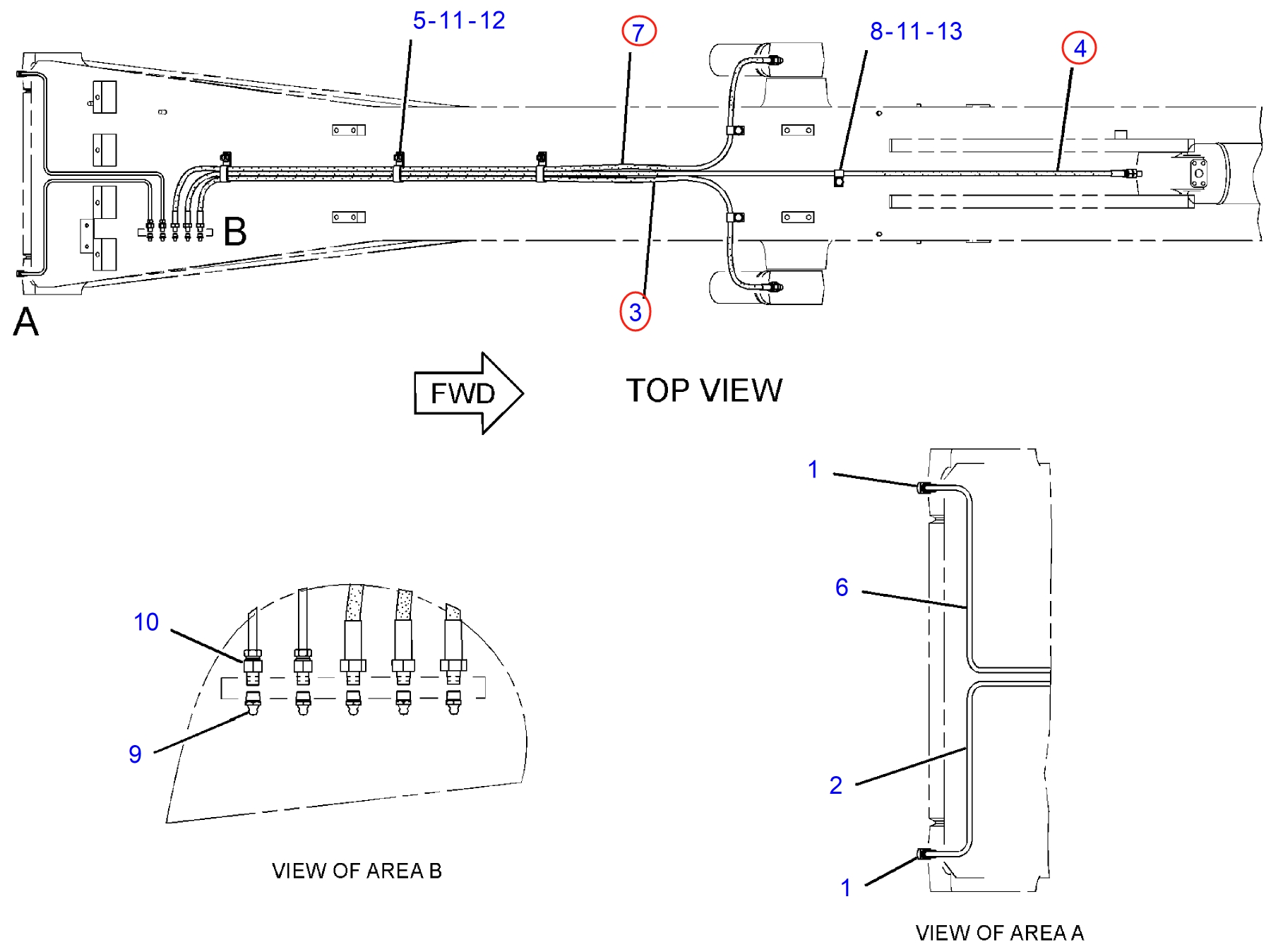Caterpillar CAT®312D2 installation diagram showing hydraulic hose 121-8662 at Pipe No. 4