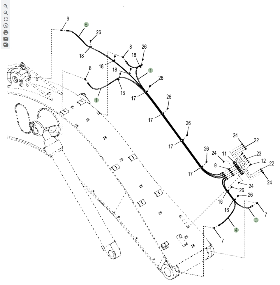 Hitachi ZX670LC-5B installation diagram showing hydraulic hose 4316009 at Pipe No. 1