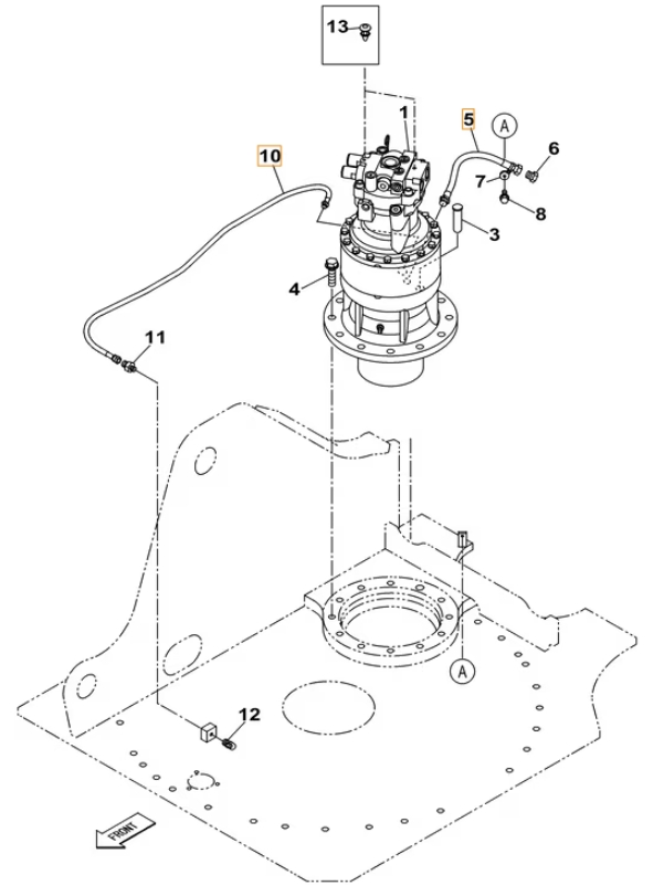 Case CX220B installation diagram showing hydraulic hose KHJ14930 at Pipe No. 10