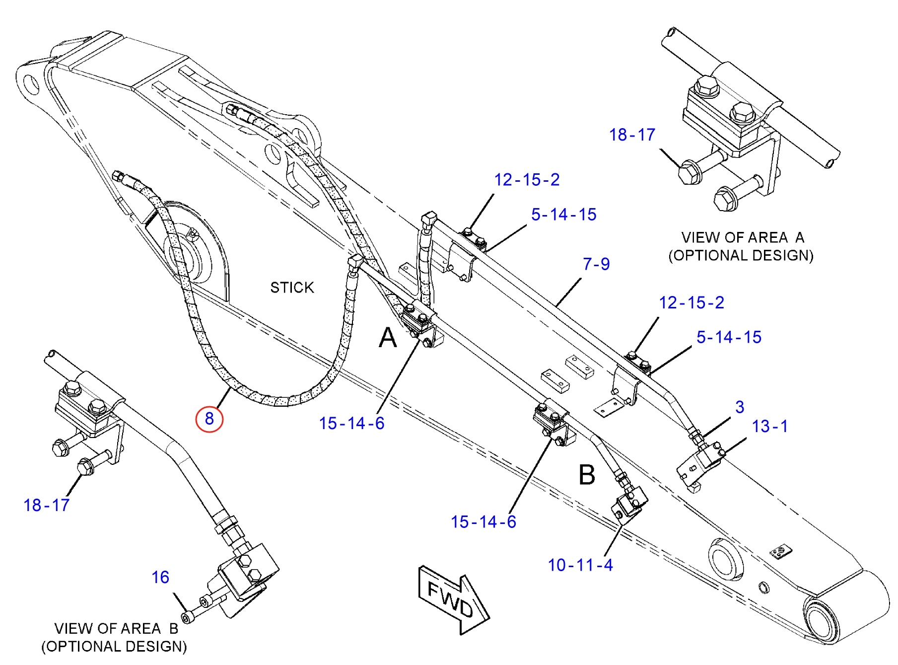 Caterpillar CAT®312F GC installation diagram showing hydraulic hose 288-7723 at Pipe No. 8