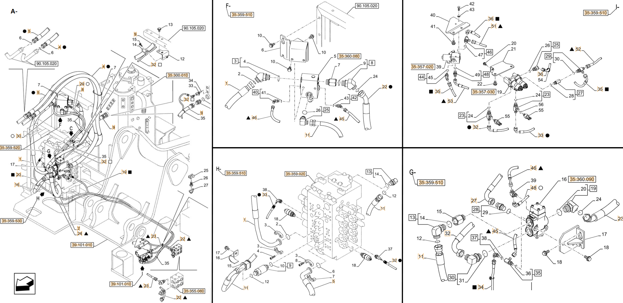 Case CX245D SR installation diagram showing hydraulic hose KHJ2342 at Pipe No. I36