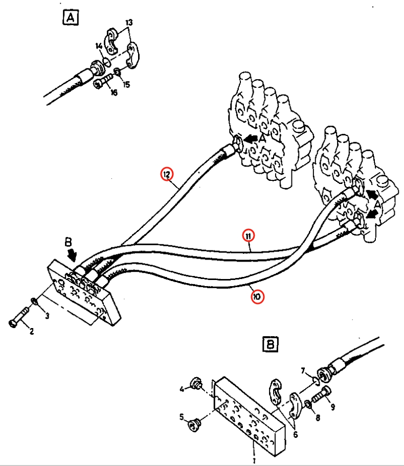 Caterpillar CAT®212 installation diagram showing hydraulic hose 5W-7912 at Pipe No. 12